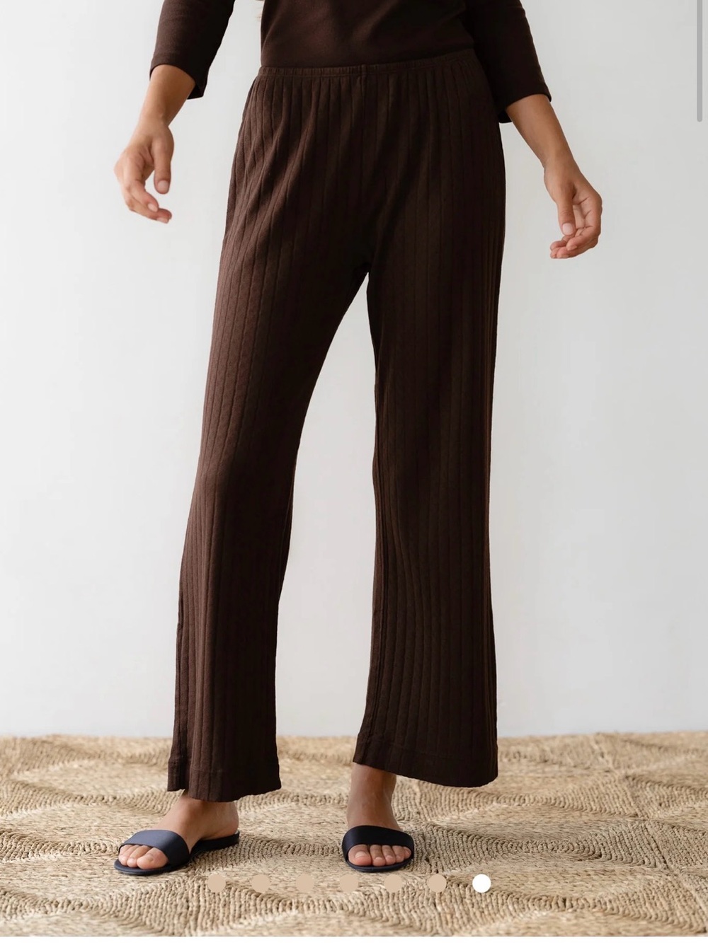 NWT DONNI. The Pointelle Simple Crop Pant in Espresso